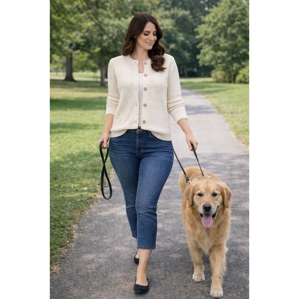 J.Crew Lady Jacket Ivory Cardigan Sweater‎ Size Medium Gem Rhinestone Buttons